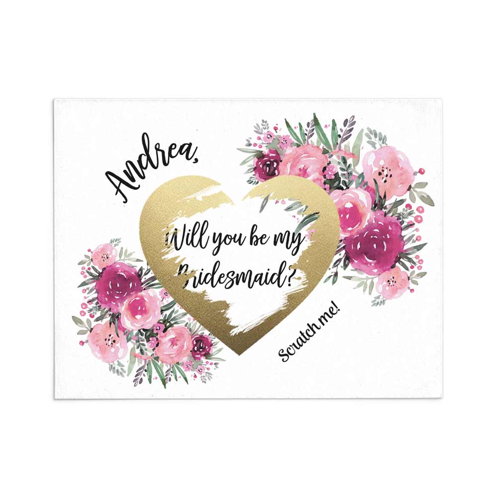 Dusty Rose Bouquet Will you be my Bridesmaid Scratch Off Proposal Card - XOXOKristen