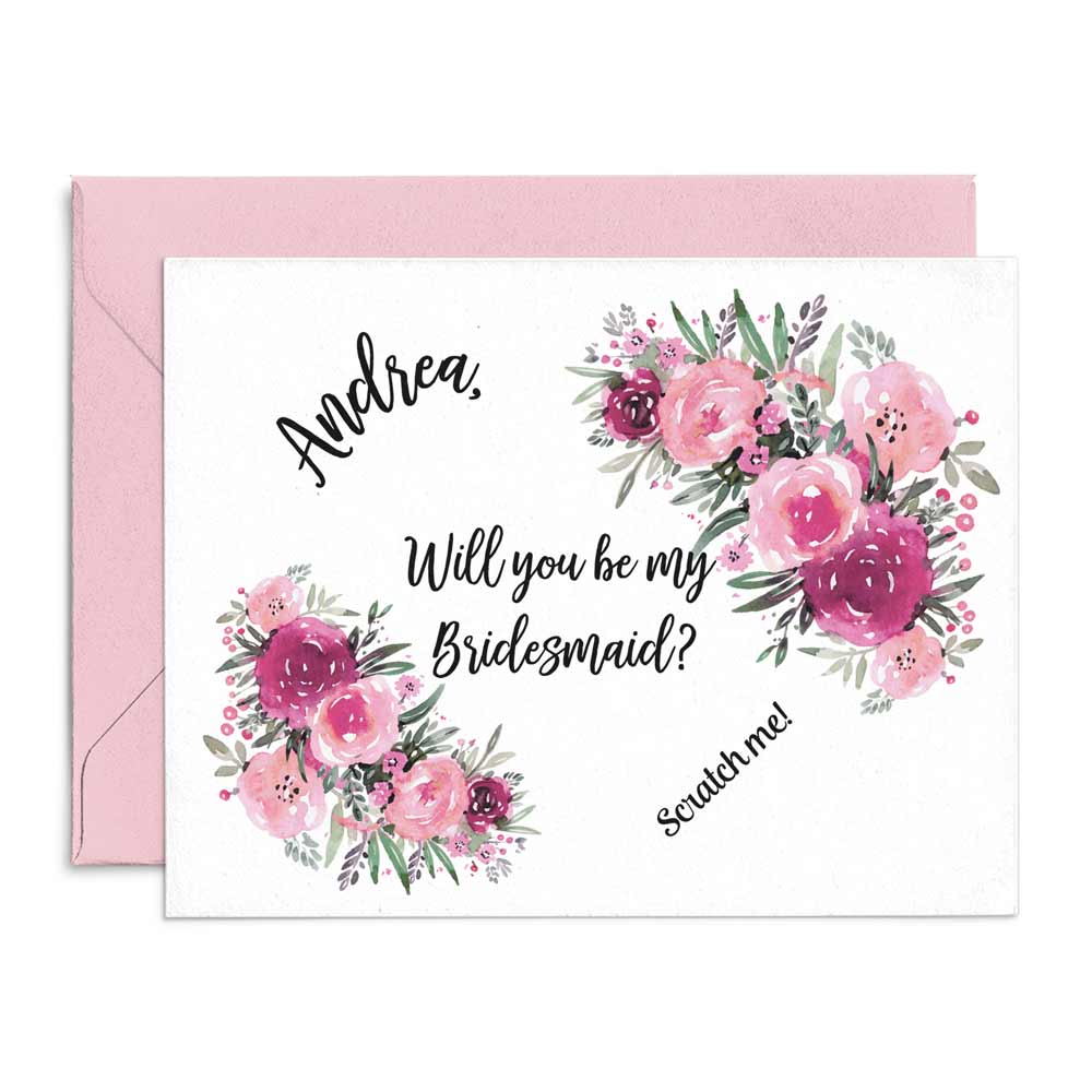 Dusty Rose Bouquet Will you be my Bridesmaid Scratch Off Proposal Card - XOXOKristen