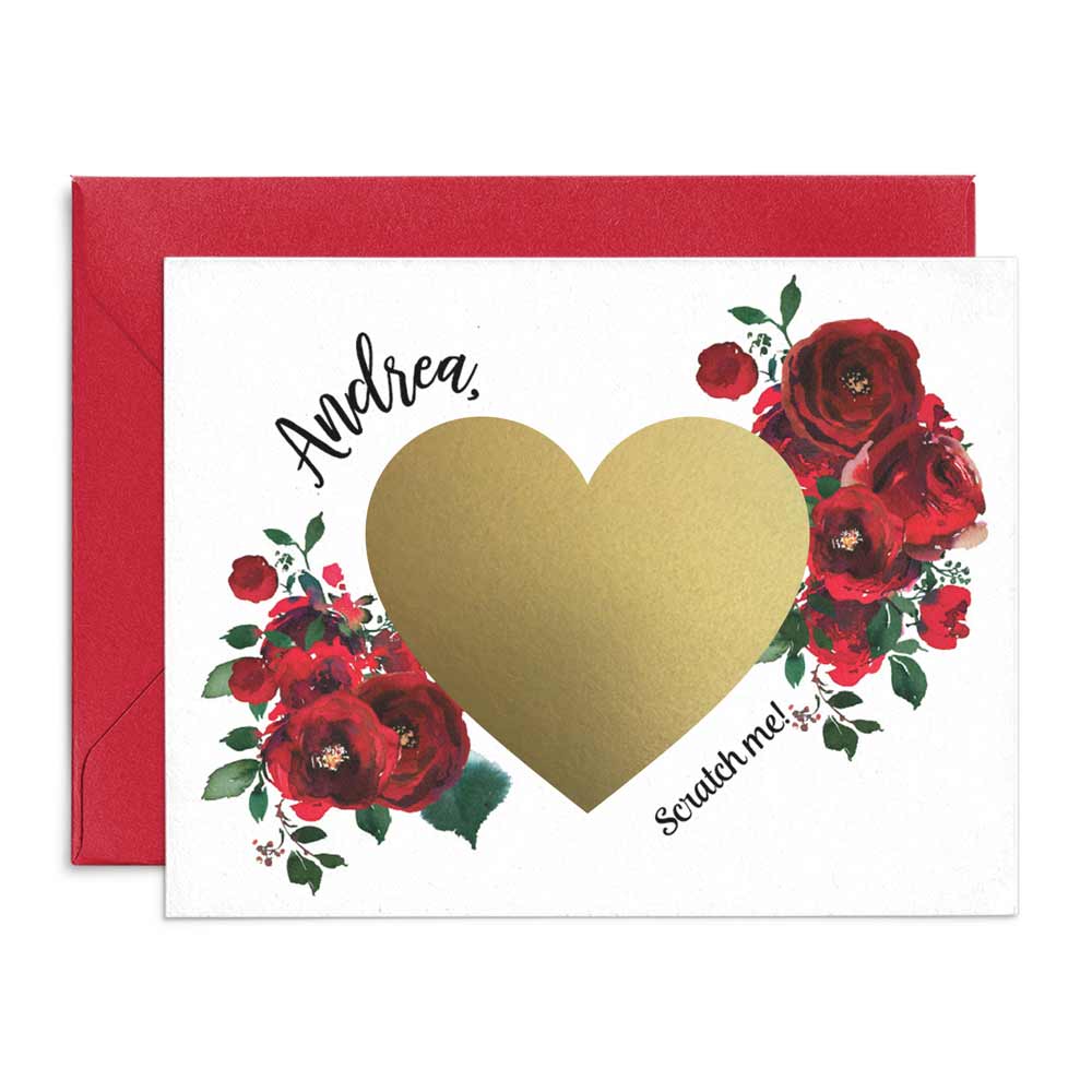 Red Bouquet Roses Custom Scratch Off Bridesmaid Proposal Card - XOXOKristen