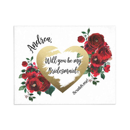 Red Bouquet Roses Custom Scratch Off Bridesmaid Proposal Card - XOXOKristen