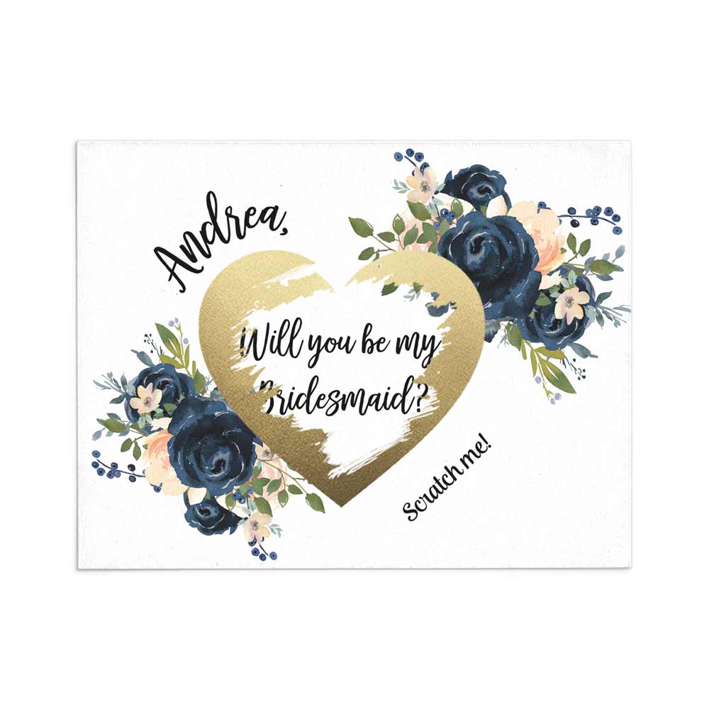 Personalized Navy Blue Navy Blue Bouquet Bridesmaid Proposal Card with Scratch off - XOXOKristen