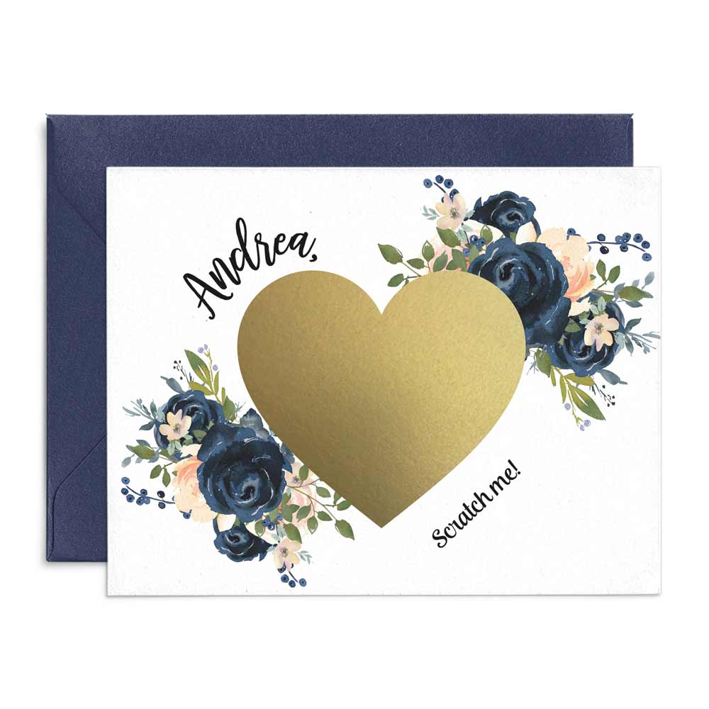 Personalized Navy Blue Navy Blue Bouquet Bridesmaid Proposal Card with Scratch off - XOXOKristen