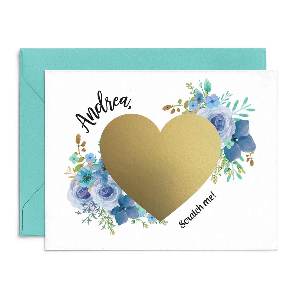 Personalized Blue Floral Will you be my Bridesmaid Proposal Scratch Off Card - XOXOKristen