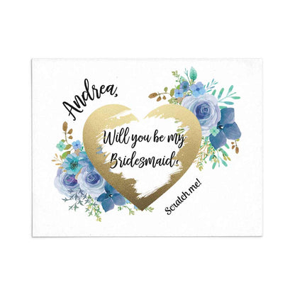 Personalized Blue Floral Will you be my Bridesmaid Proposal Scratch Off Card - XOXOKristen