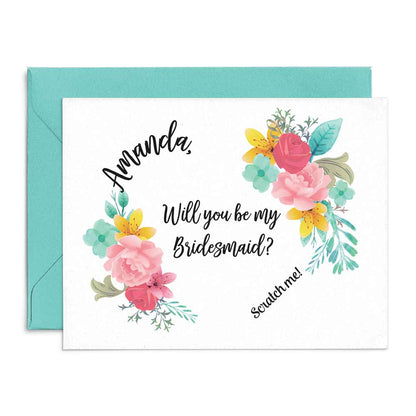  Turquoise Bouquet Will you be my Bridesmaid Proposal Scratch off card - XOXOKristen