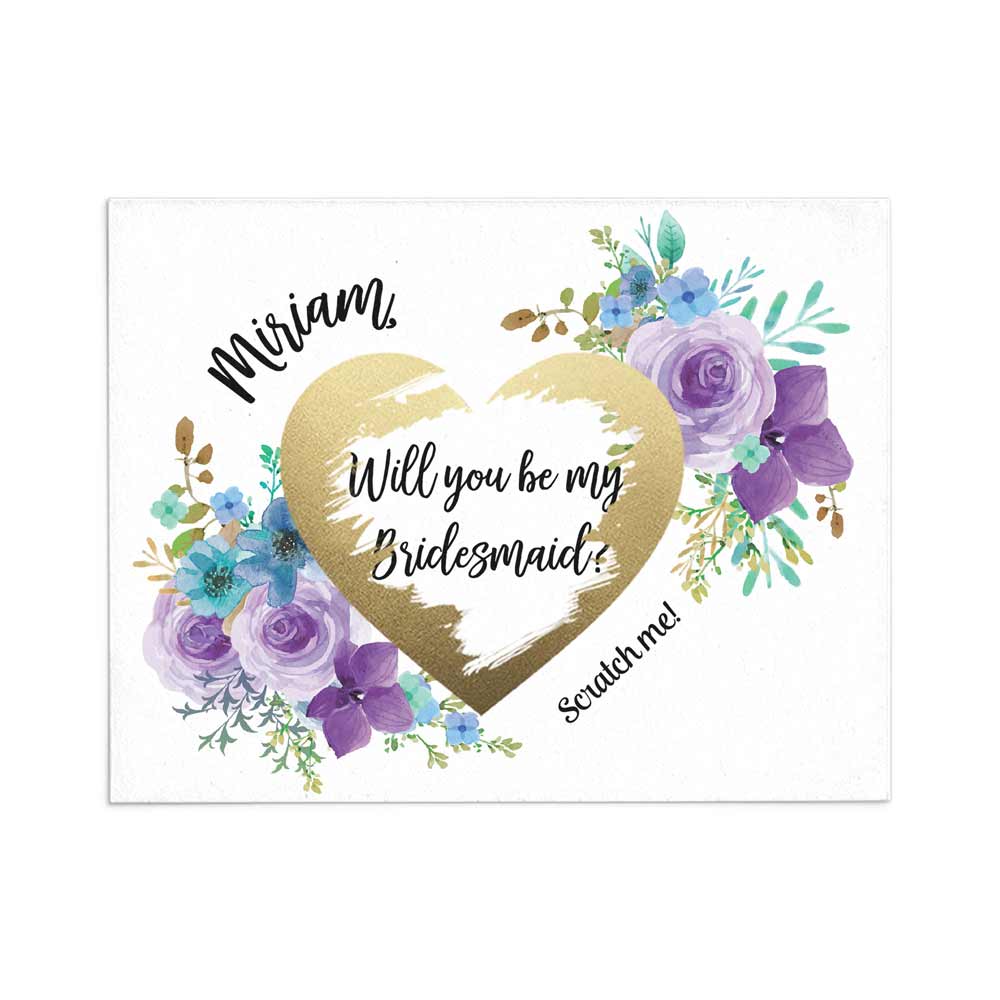 Purple Bouquet Scratch off Card Funny Bridesmaid Proposal - XOXOKristen