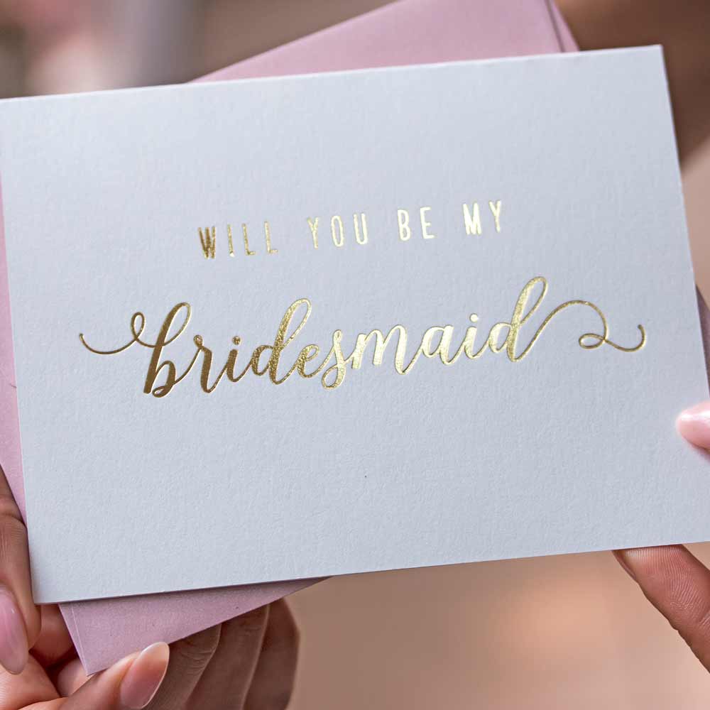 Elegant Will you be my Bridesmaid Proposal Card with Real Gold Foiled Lettering - XOXOKristen