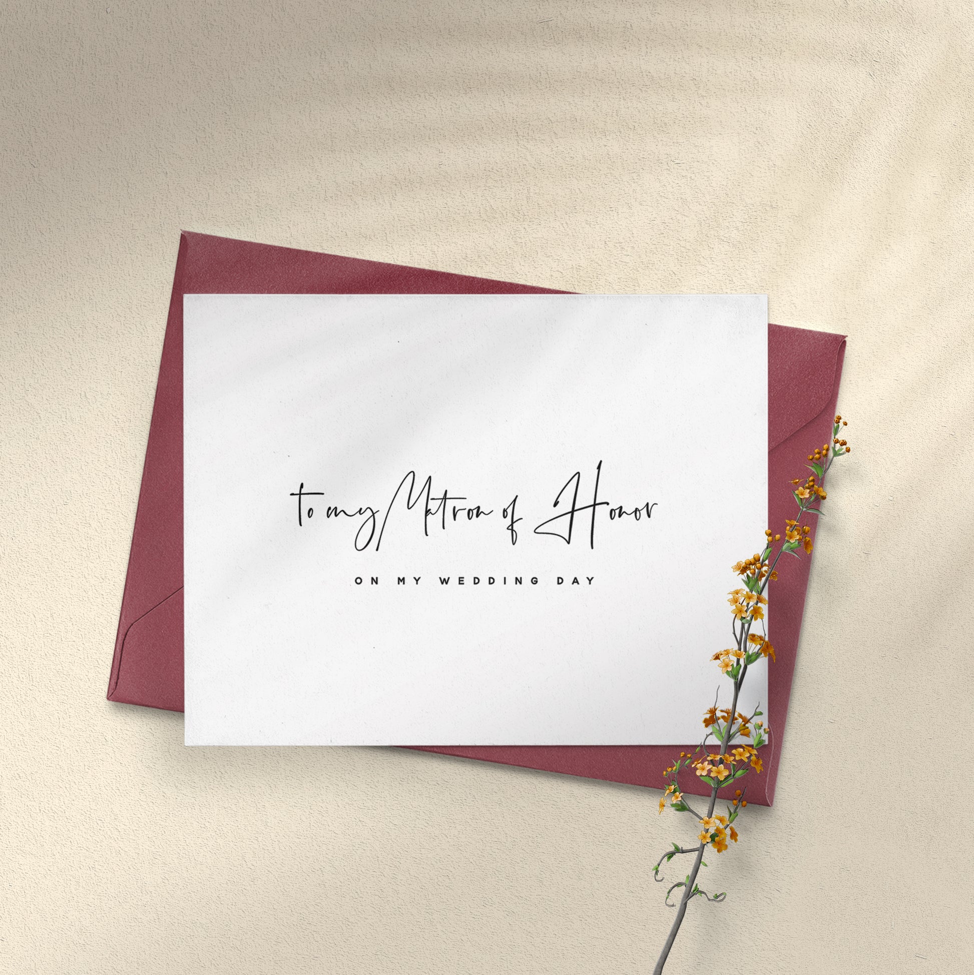 to my matron of honor on my wedding day card 