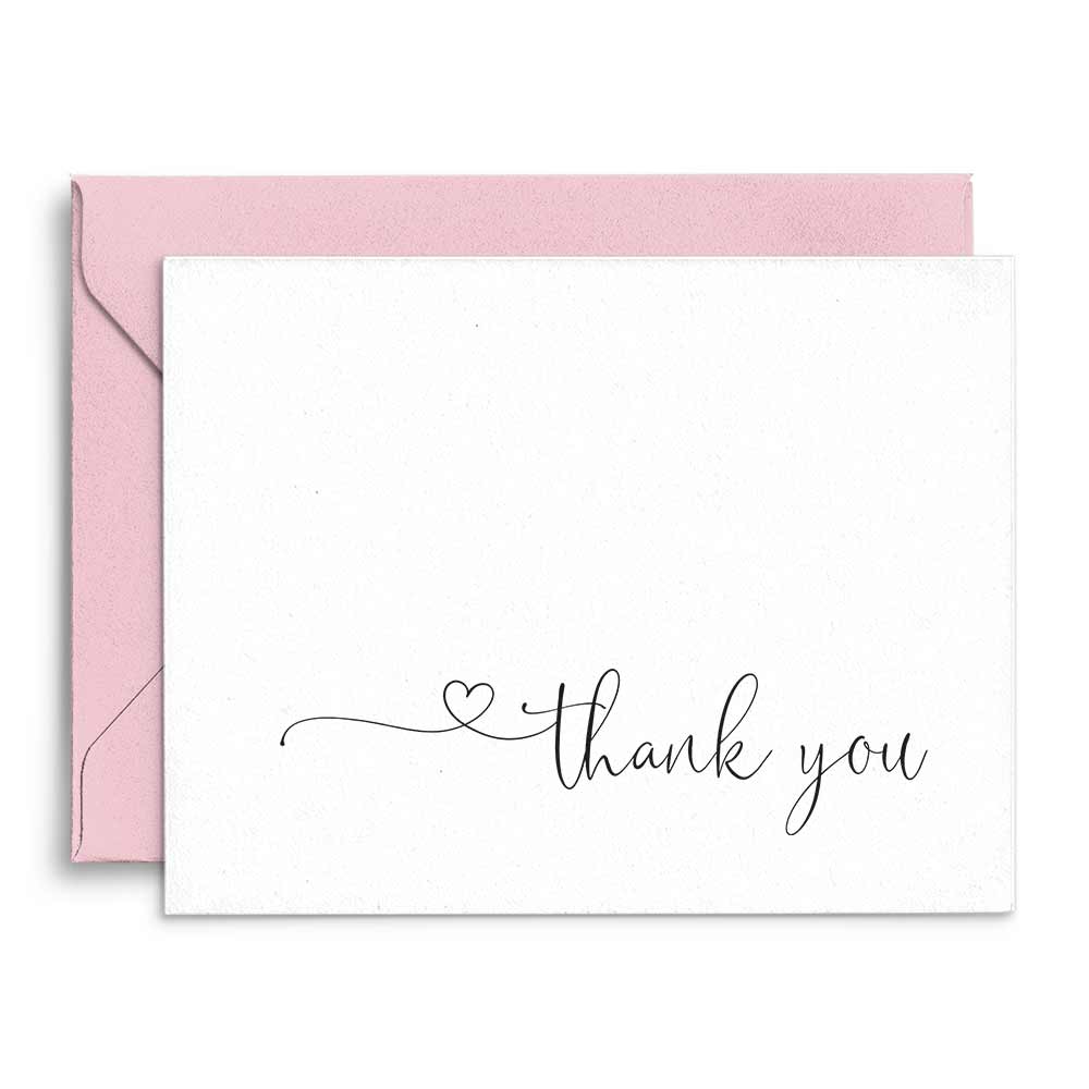 Thank you wedding card with elegant handwritten "Thank you" and delicate heart detail - XOXOKristen