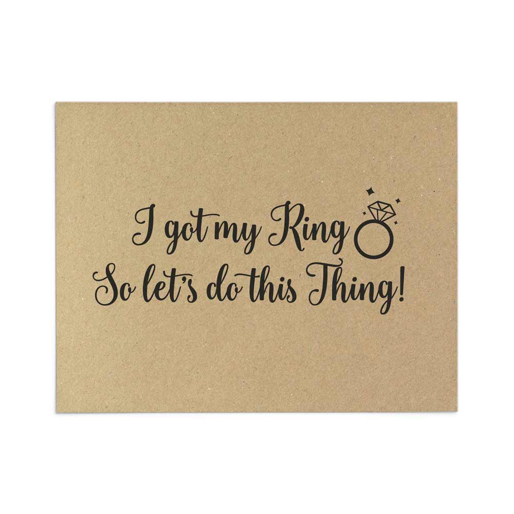 Funny "I got my ring so let's do this thing" bridesmaid proposal card in rustic style- XOXOKristen