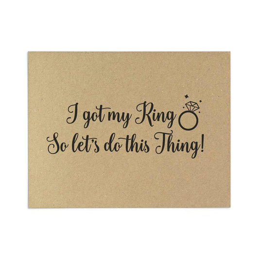 Funny "I got my ring so let's do this thing" bridesmaid proposal card in rustic style- XOXOKristen