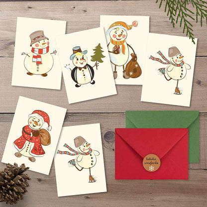 Set of 6 cute snowman holiday cards to decorate your Christmas presents - XOXOKristen