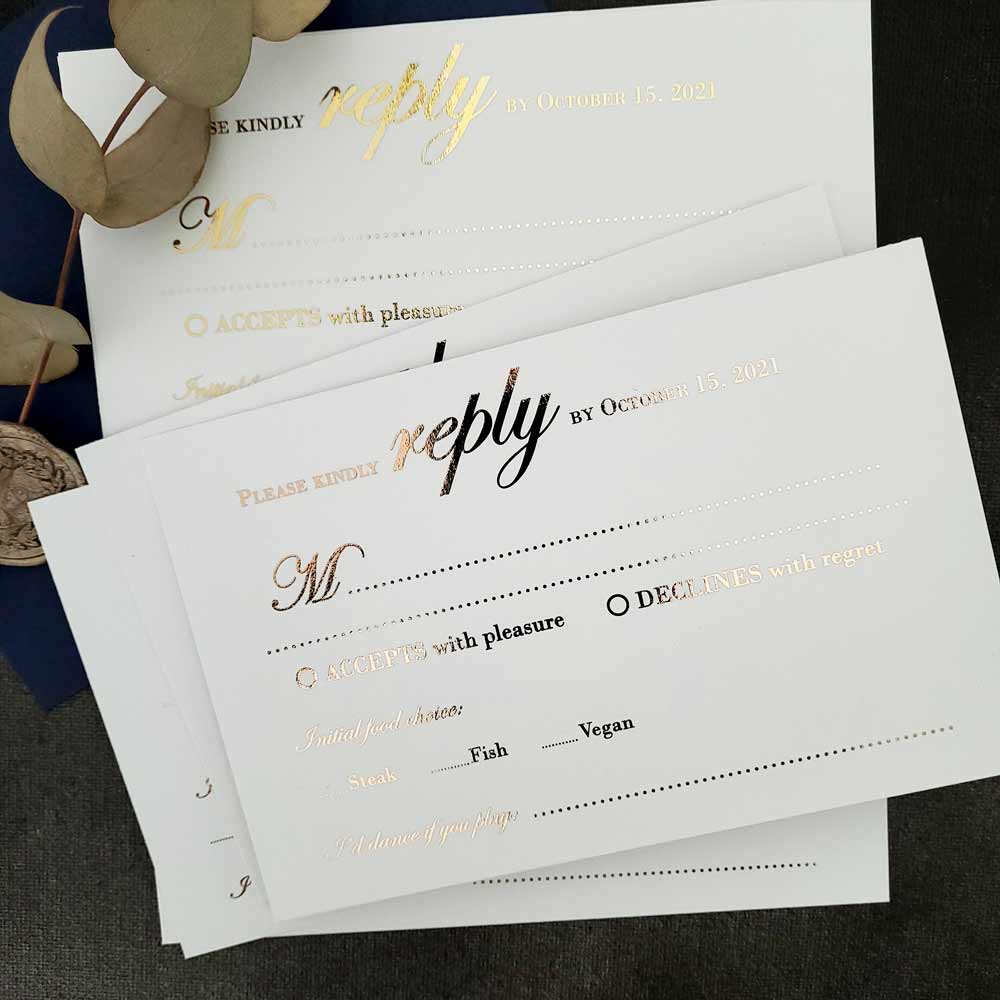 Luxurious white wedding website card with gold foiled text -  XOXOKristen 
