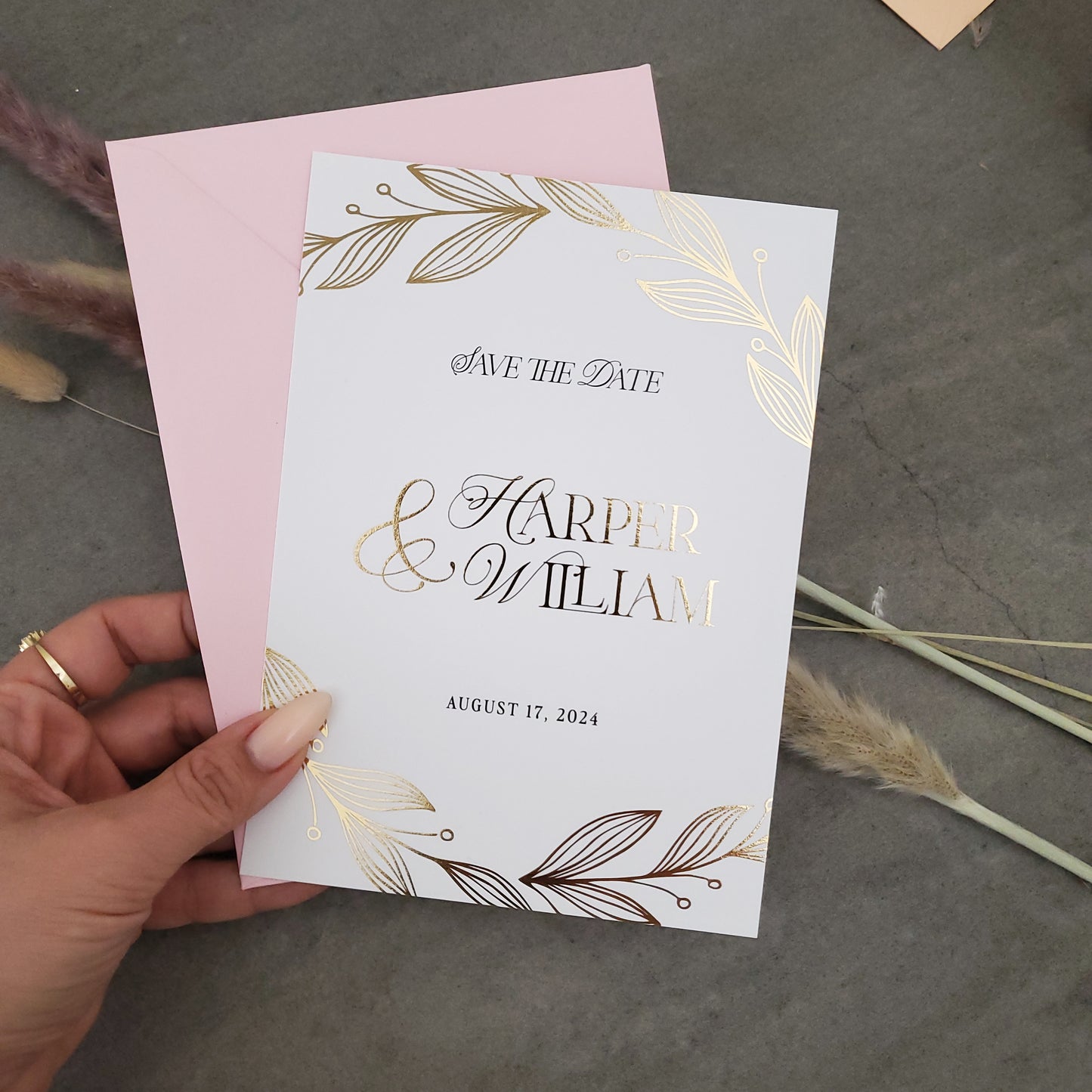 wedding save the dates in white and gold - XOXOKristen