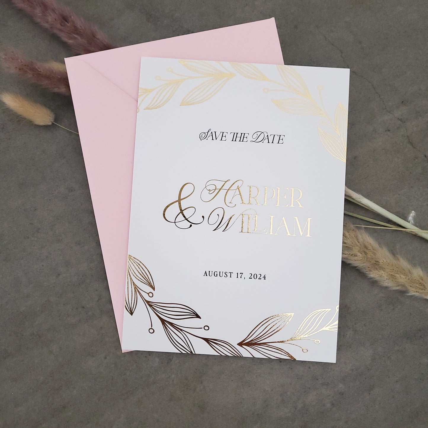 wedding save the dates in white and gold - XOXOKristen