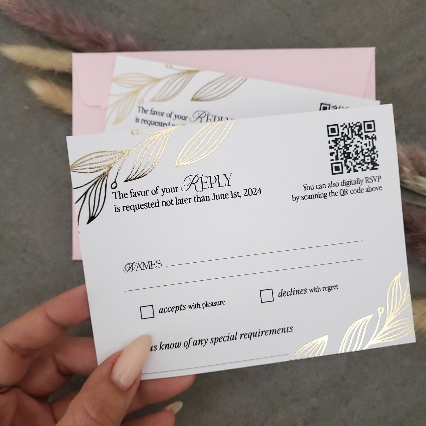 gold foiled rsvp card with qr code - XOXOKristen