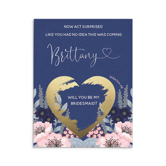 Personalized Pink flowers and Navy Blue Will you be my  Bridesmaid proposal scratch off card - XOXOKristen