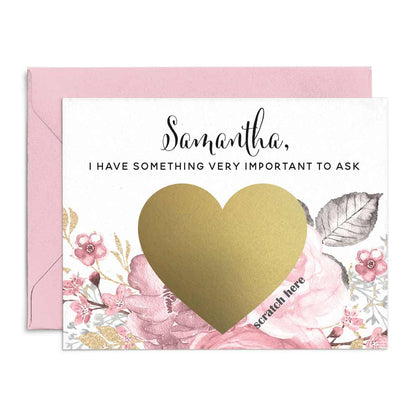 Personalized Will you be my Bridesmaid Dusty Pink and Rose Gold Scratch-off Proposal Card - XOXOKristen