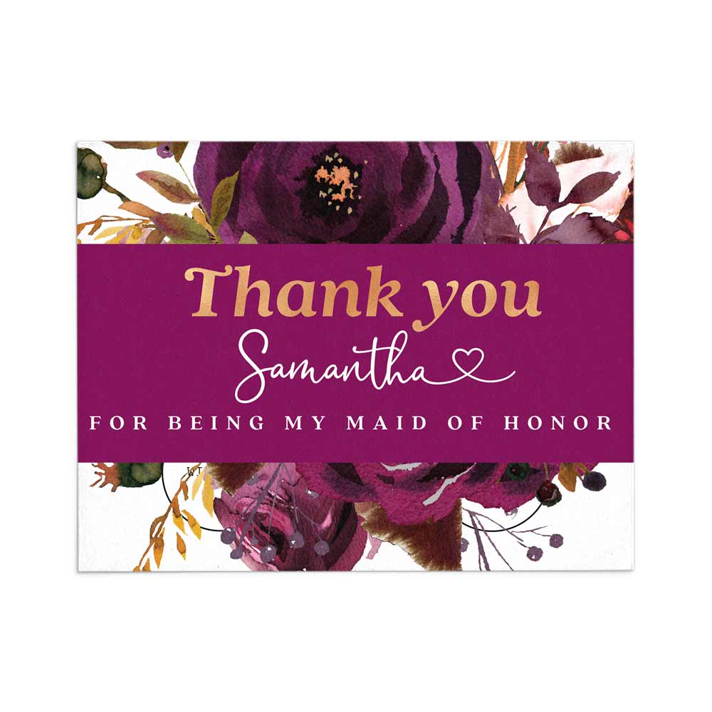 Personalized thank you for being my bridesmaid floral card with gold foiled - XOXOKristen