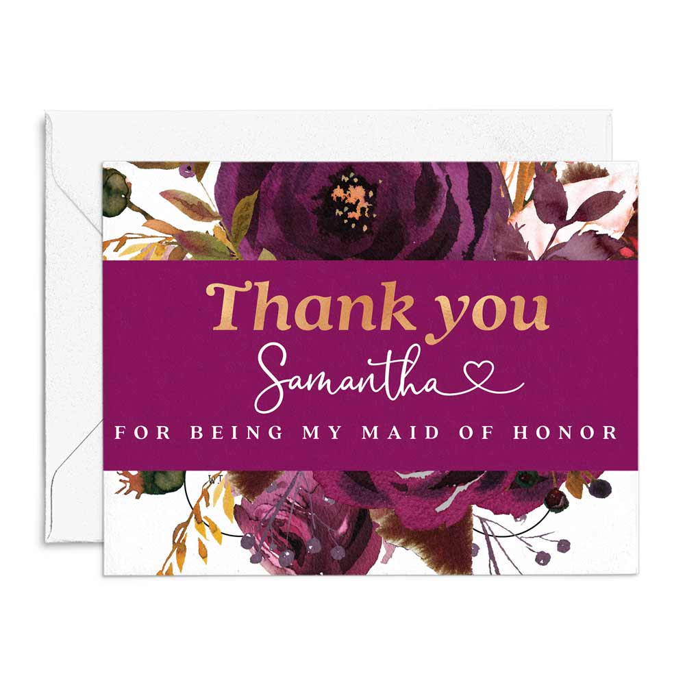 Personalized thank you for being my bridesmaid floral card with gold foiled - XOXOKristen