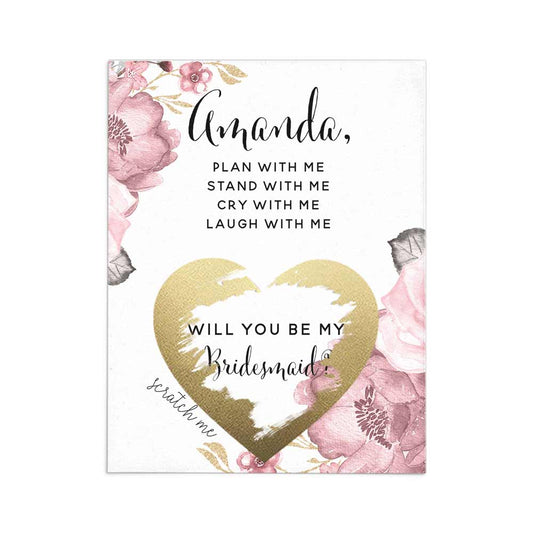 Personalized Will you be my Bridesmaid Plan With Me Pink Floral Scratch-off Proposal Card - XOXOKristen