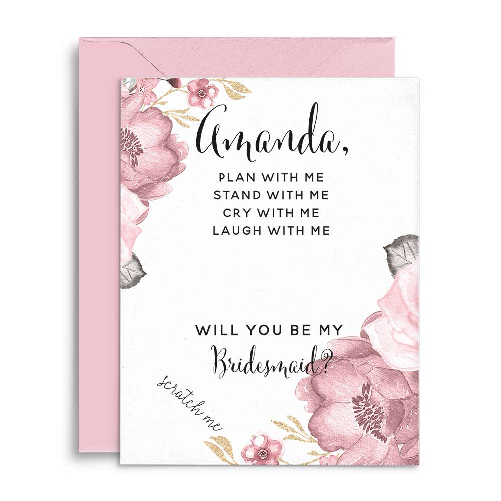 Personalized Will you be my Bridesmaid Plan With Me Pink Floral Scratch-off Proposal Card - XOXOKristen