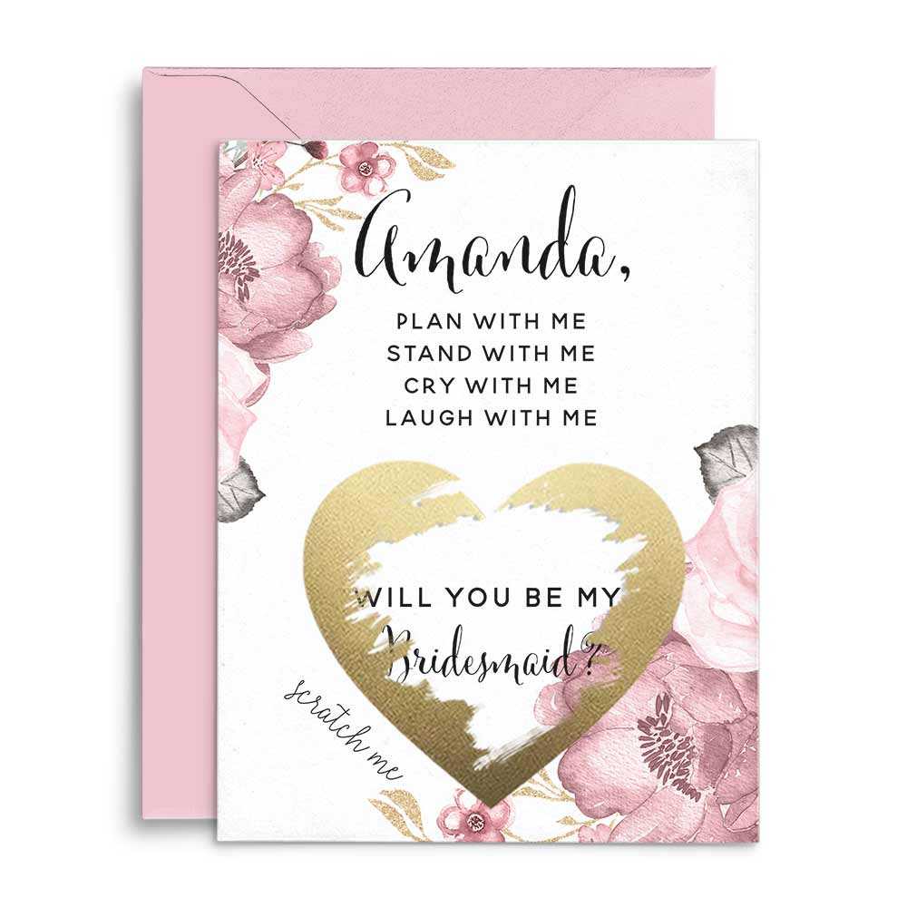 Personalized Will you be my Bridesmaid Plan With Me Pink Floral Scratch-off Proposal Card - XOXOKristen
