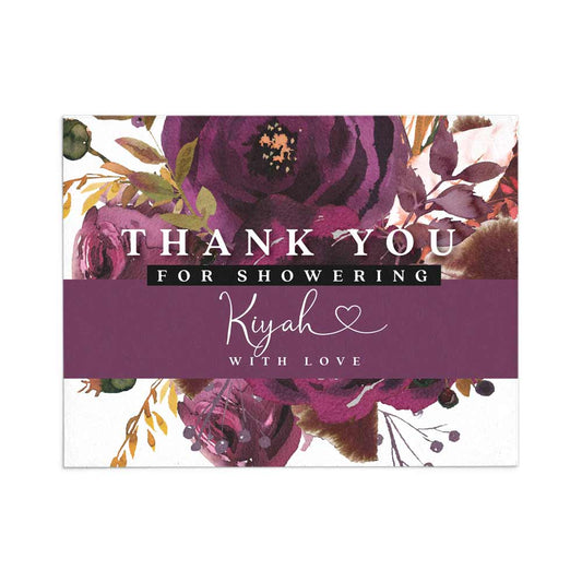 Custom Plum Flowers and Purple colors Thank you for showering bridal shower card - xoxokristen