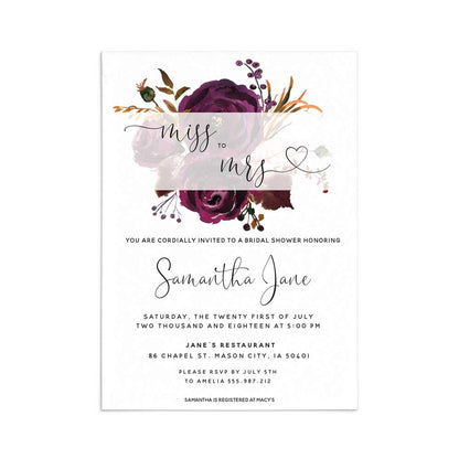 Custom bridal shower invitation with plum floral bouquet - XOXOKristen