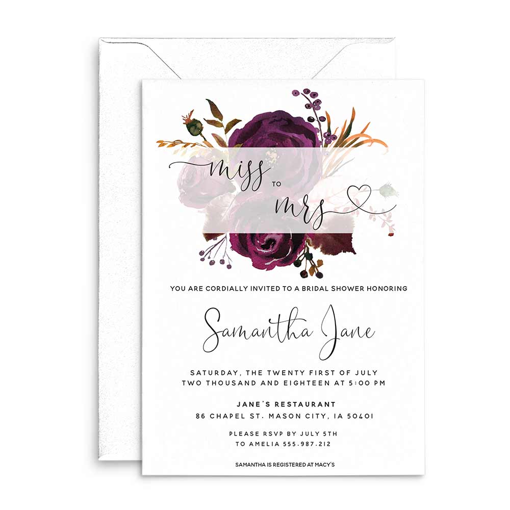 Custom bridal shower invitation with plum floral bouquet - XOXOKristen