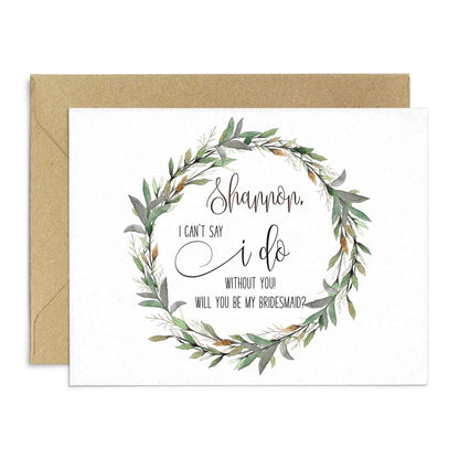 Green Wreath Stylish Bridesmaid Proposal Card for Rustic Wedding Proposal - XOXOKristen