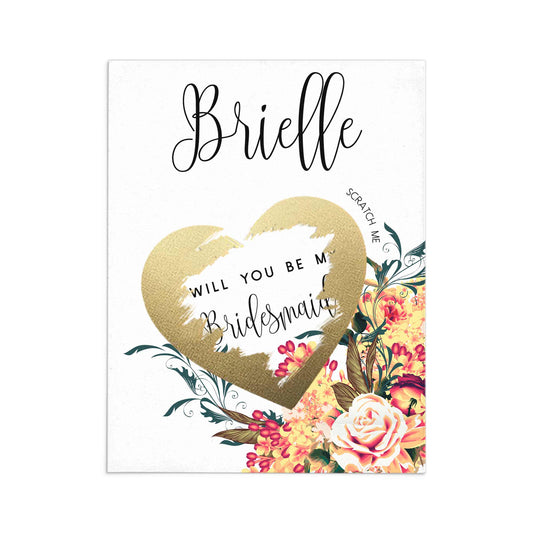 Personalized Will you be my bridesmaid autumn flower bouquet and scratch-off gold heart proposal card- XOXOKristen