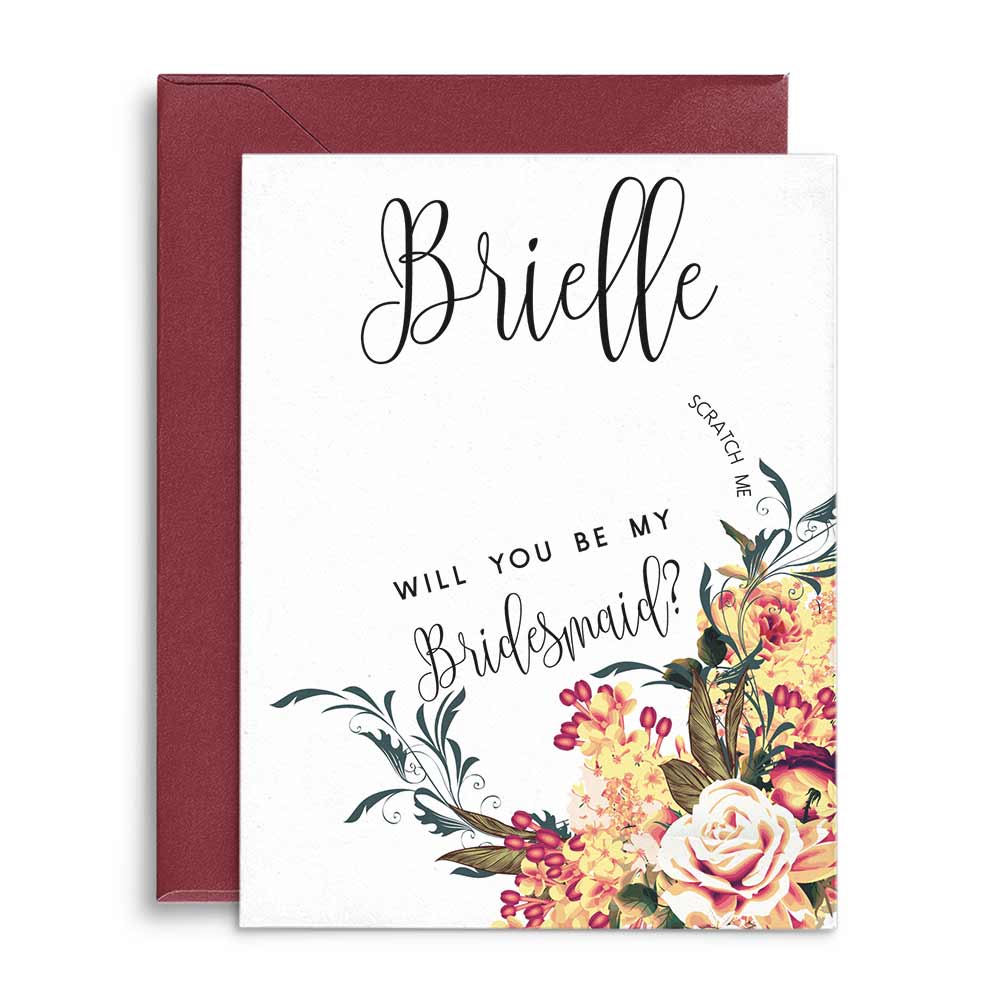 Personalized Will you be my bridesmaid autumn flower bouquet and scratch-off gold heart proposal card- XOXOKristen