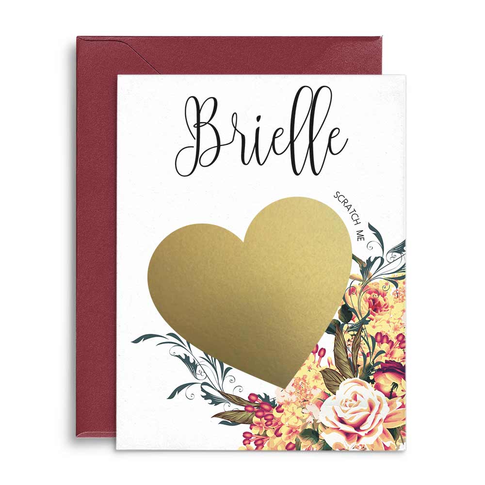 Personalized Will you be my bridesmaid autumn flower bouquet and scratch-off gold heart proposal card- XOXOKristen