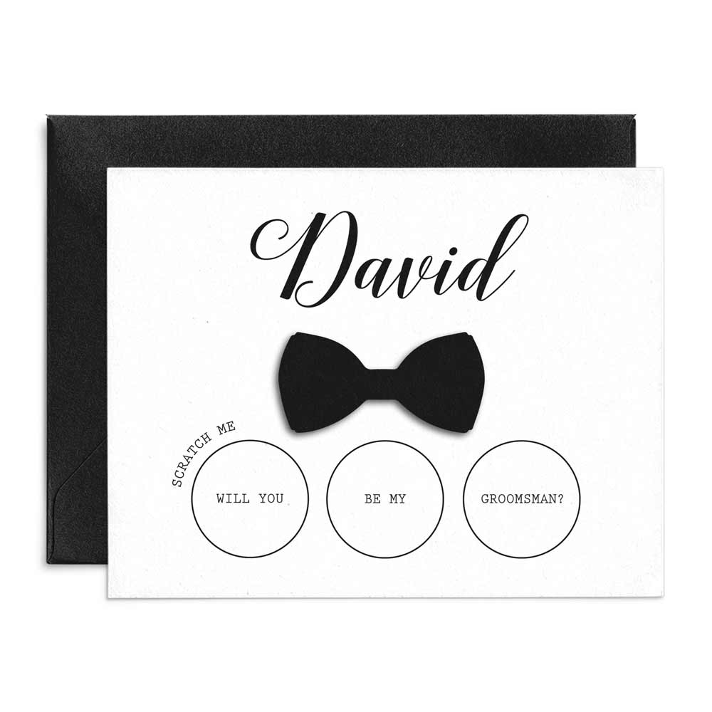 Personalized black bow tie scratch off groiomsman proposal card - xoxokristen