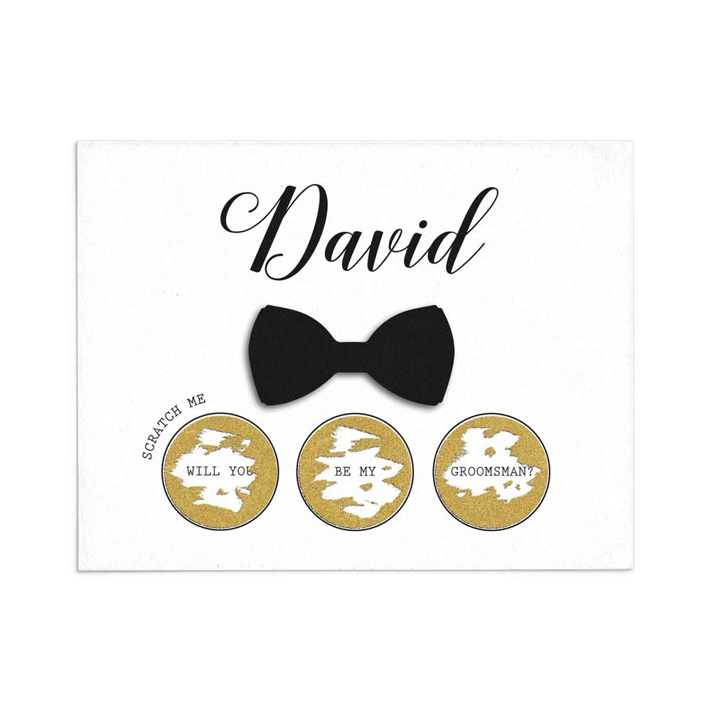 Personalized black bow tie scratch off groiomsman proposal card - xoxokristen
