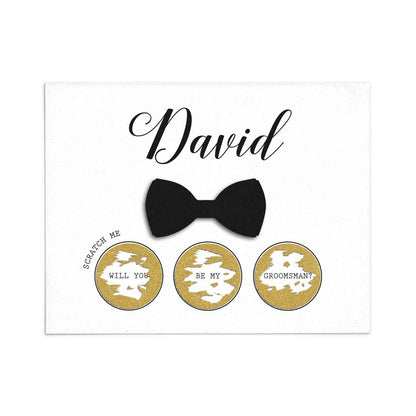 Personalized black bow tie scratch off groiomsman proposal card - xoxokristen