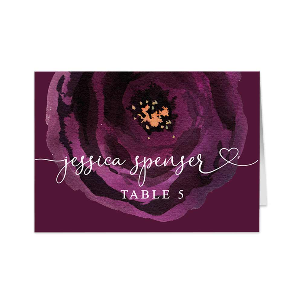 Personalized plum wedding table place card - XOXOKristen