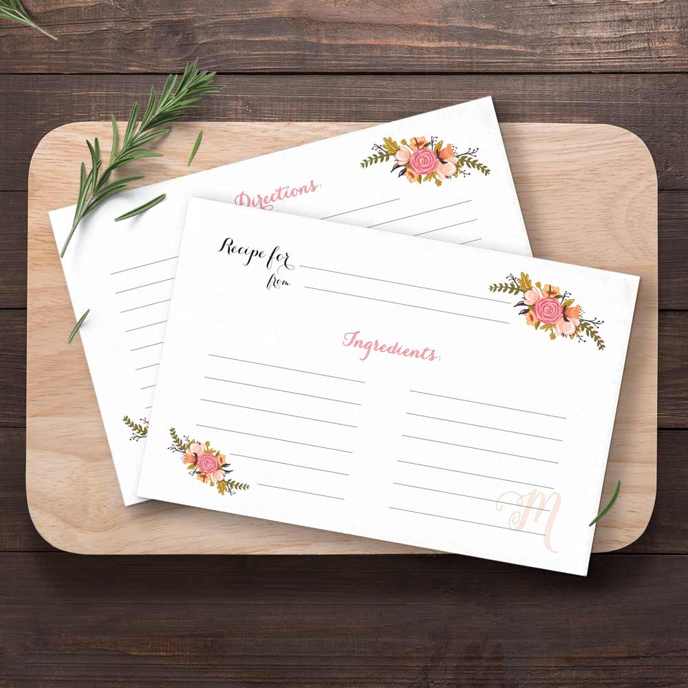 White floral recipe cards with custom monogram letter - XOXOKristen