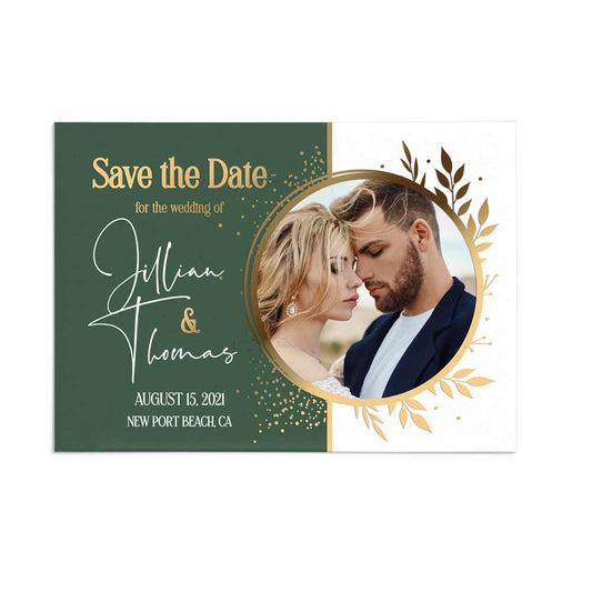 Personalized elegant save the date card with custom photo and gold foiled lettering - XOXOKristen