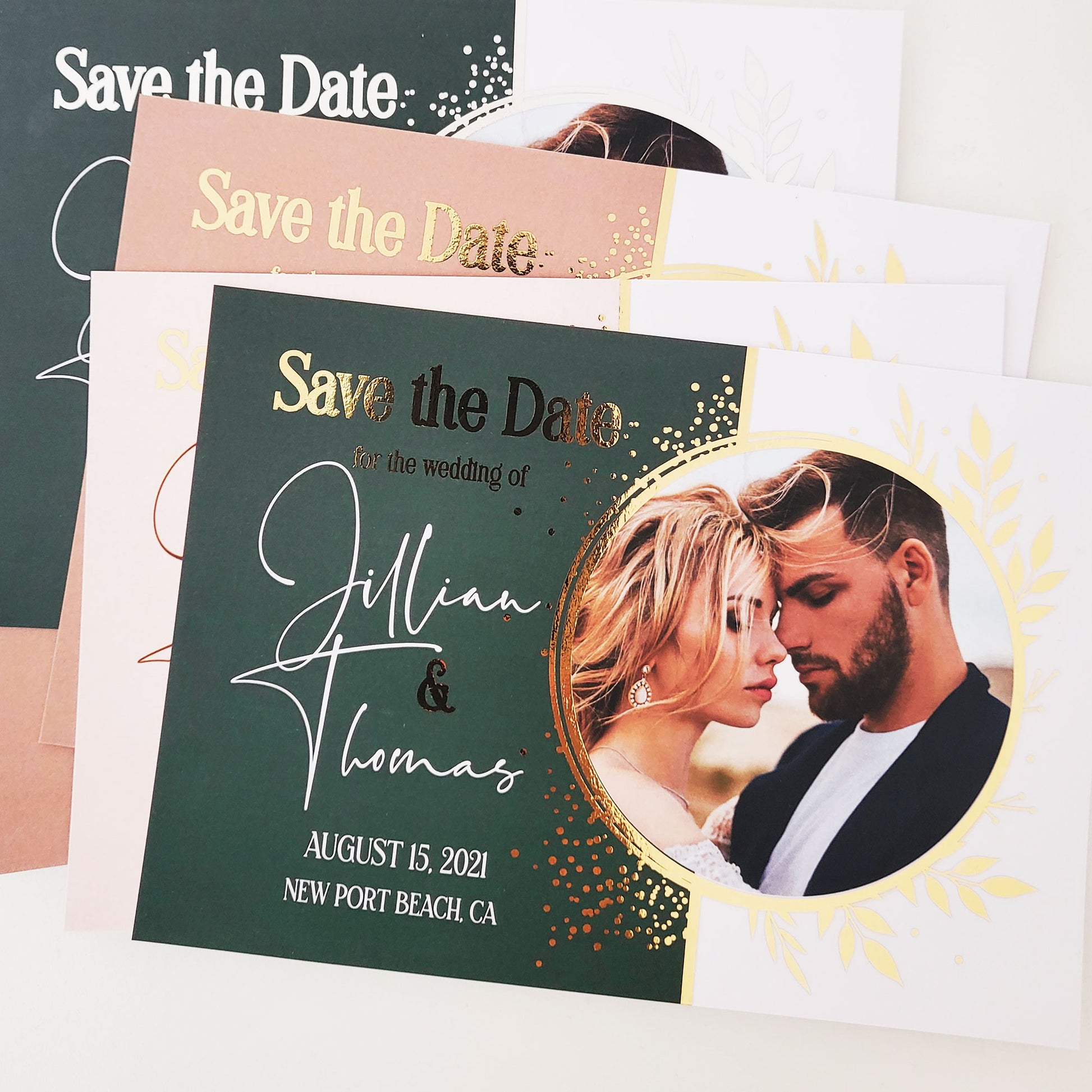Personalized elegant save the date card with custom photo and gold foiled lettering - XOXOKristen