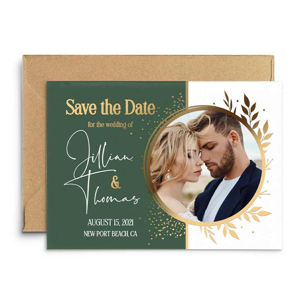 Personalized elegant save the date card with custom photo and gold foiled lettering - XOXOKristen
