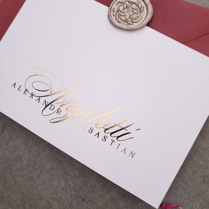 gold foiled flat wedding stationery cards to personalize - XOXOKristen