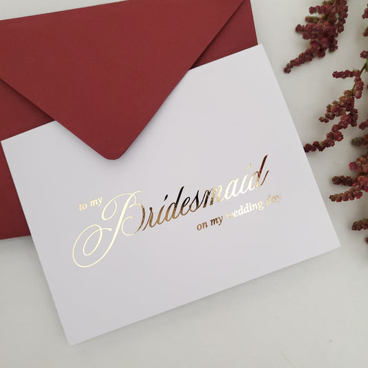 Gold foiled to my bridesmaid wedding note card -  XOXOKristen