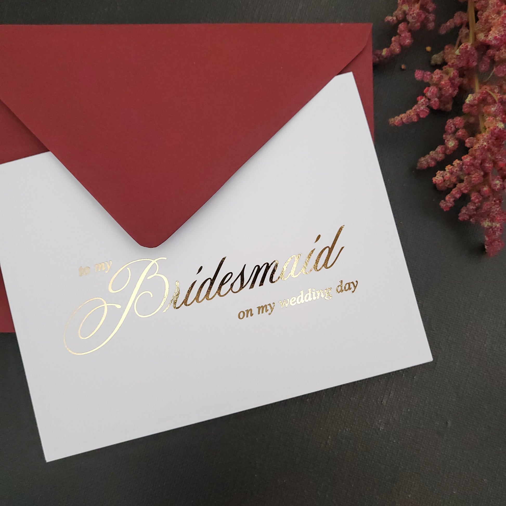 Gold foiled to my bridesmaid wedding note card -  XOXOKristen