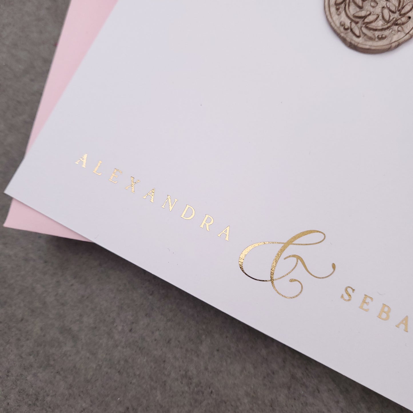 custom flat wedding stationery cards with gold foiled lettering- XOXOKristen