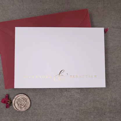 custom flat wedding stationery cards with gold foiled lettering- XOXOKristen