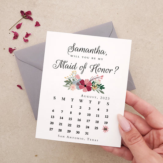 custom will you be my maid of honor calendar proposal card - XOXOKristen