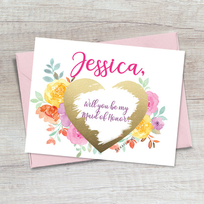 will you be my maid of honor proposal card with scratch-off gold heart - XOXOKirsten 