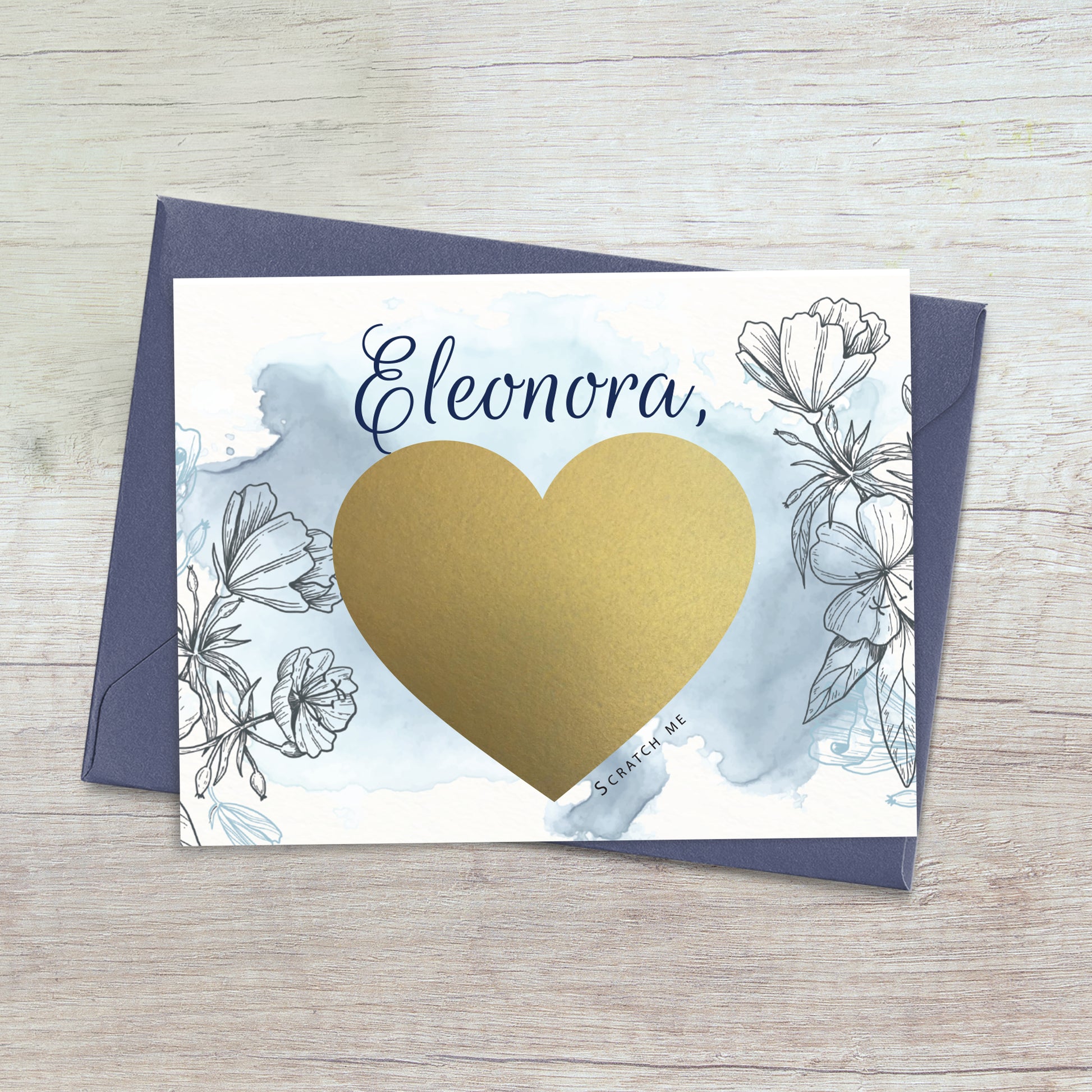 blue watercolor will you be my bridesmaid proposal card with scratch-off heart - XOXOKristen